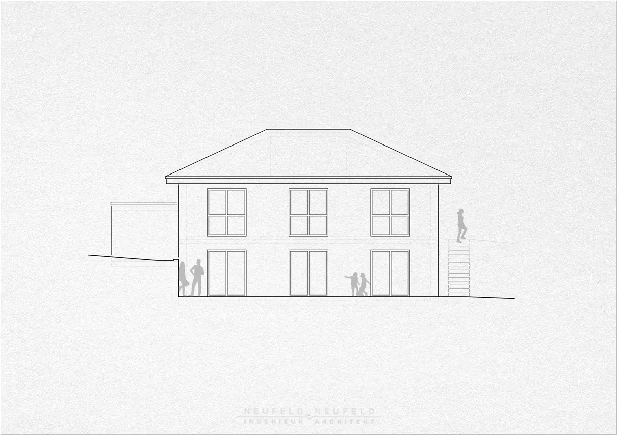Ansicht zum Hang – Einfamilienhaus am Hang BN21, Planung Neufeld & Neufeld