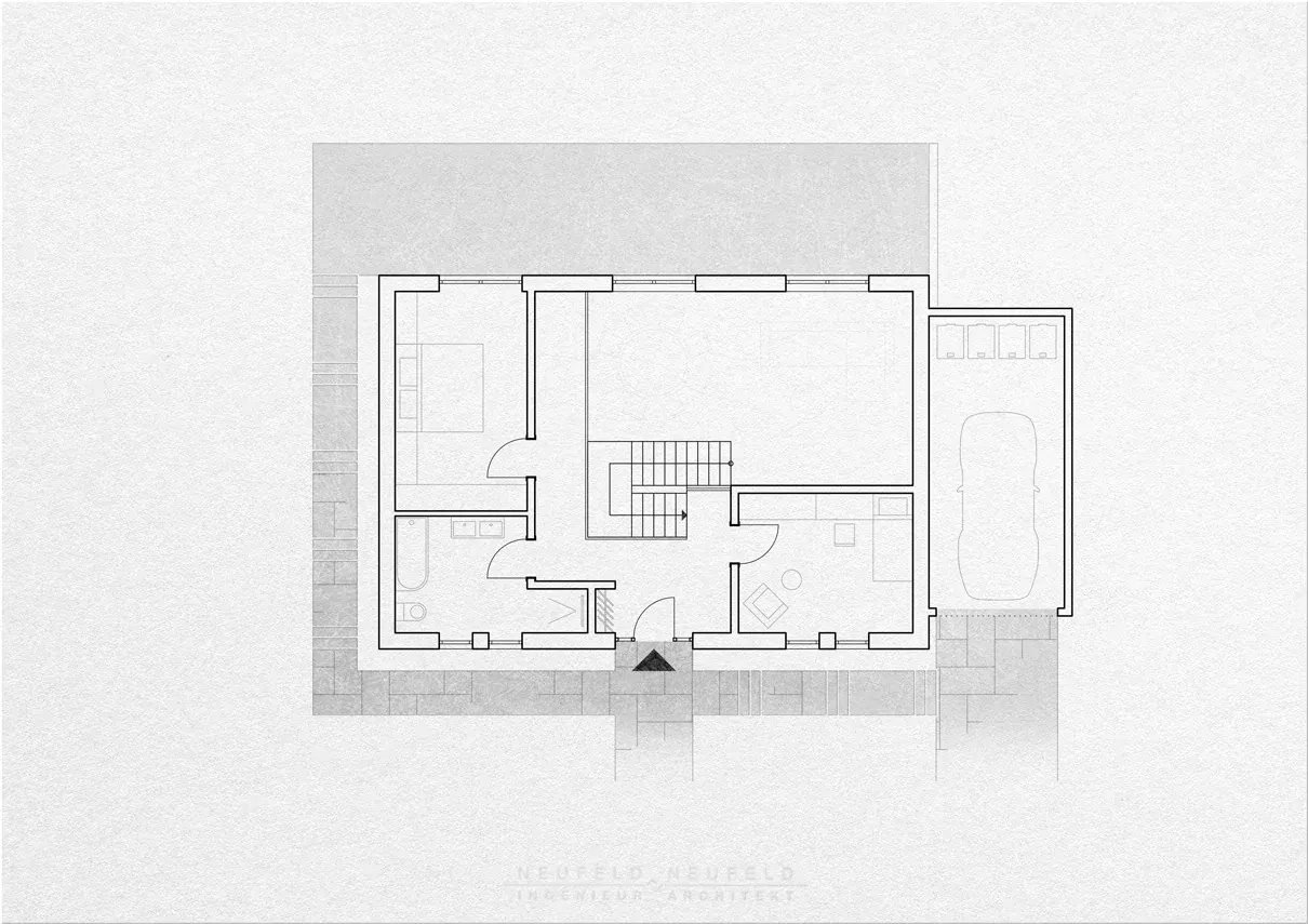 Grundriss Eingangsgeschoss – Einfamilienhaus am Hang BN21, Planung Neufeld & Neufeld
