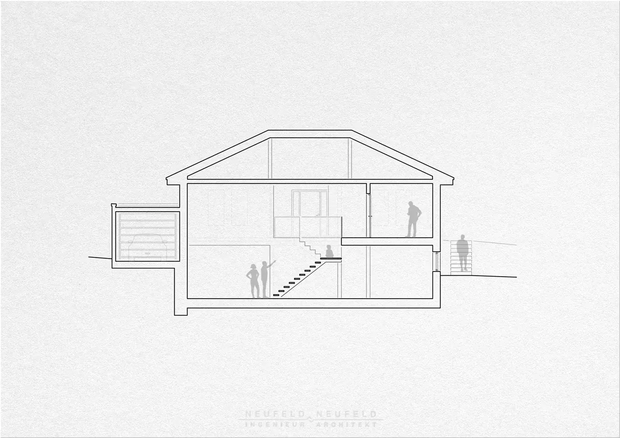 Schnitt durch den Hang – Einfamilienhaus am Hang BN21, Planung Neufeld & Neufeld