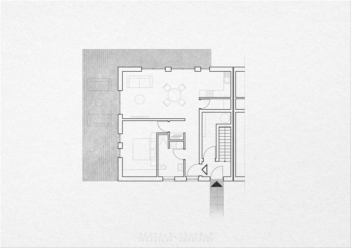 Grundriss Erdgeschoss – Doppelhaus mit Einliegerwohnung BS21, Planung Neufeld & Neufeld