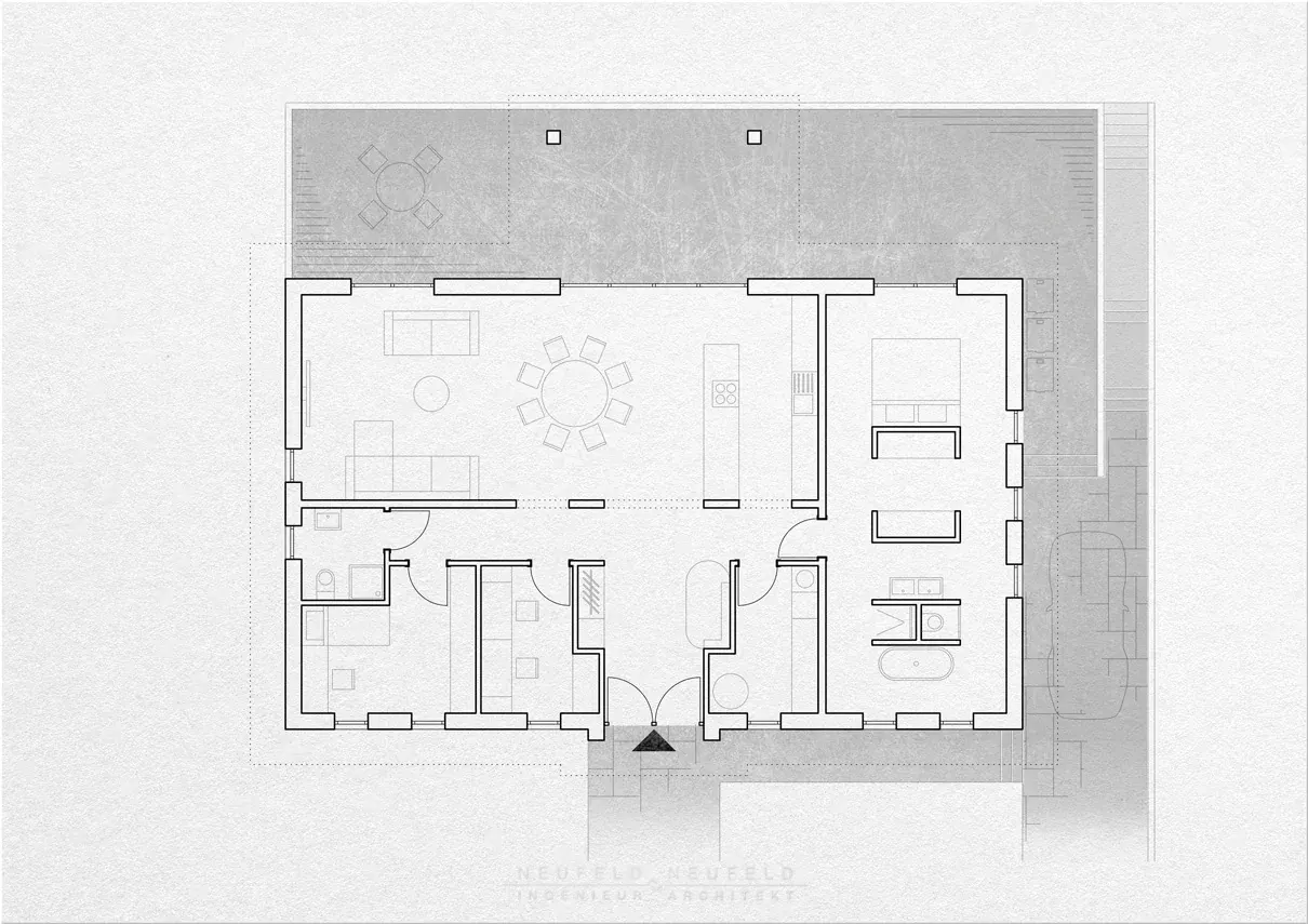 Grundriss – Bungalow am Hang DL21, Planung Neufeld & Neufeld
