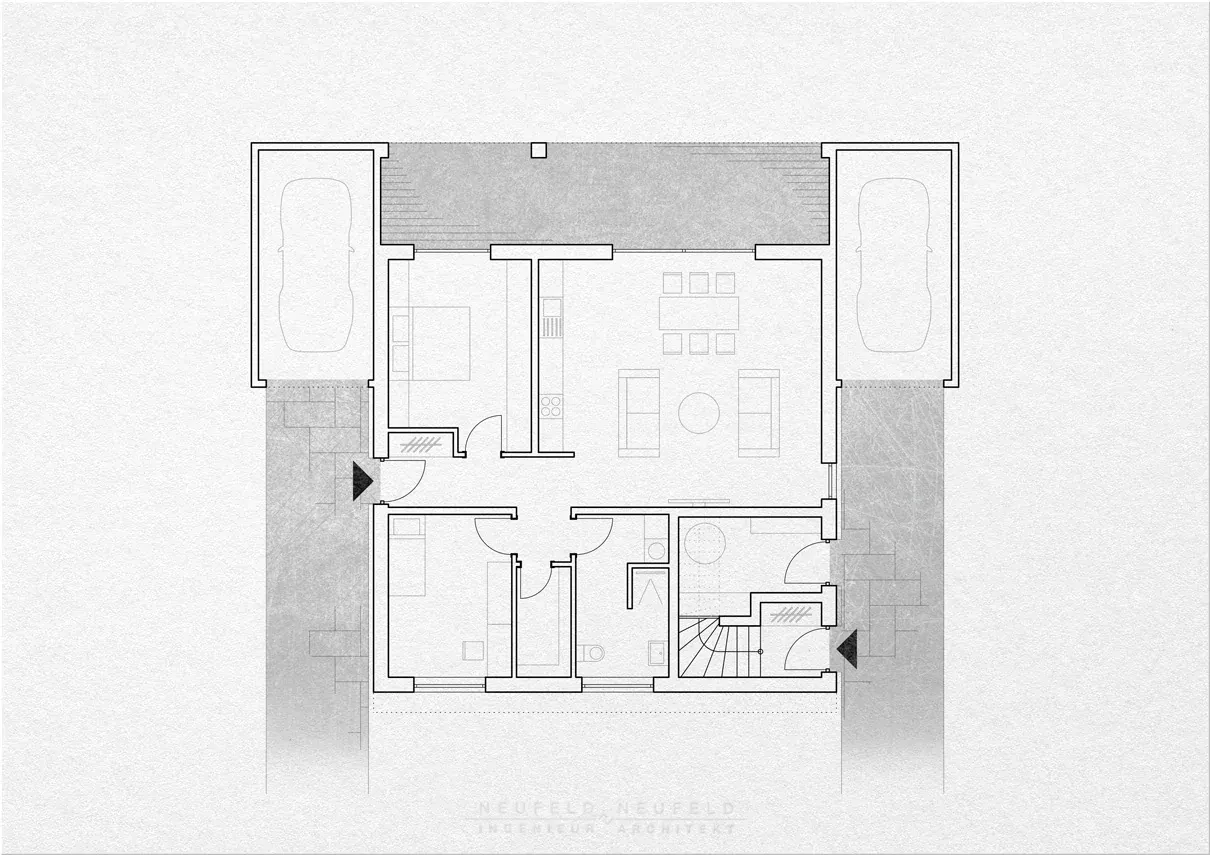 Grundriss Erdgeschoss – Zweifamilienhaus FB21, Planung Neufeld & Neufeld