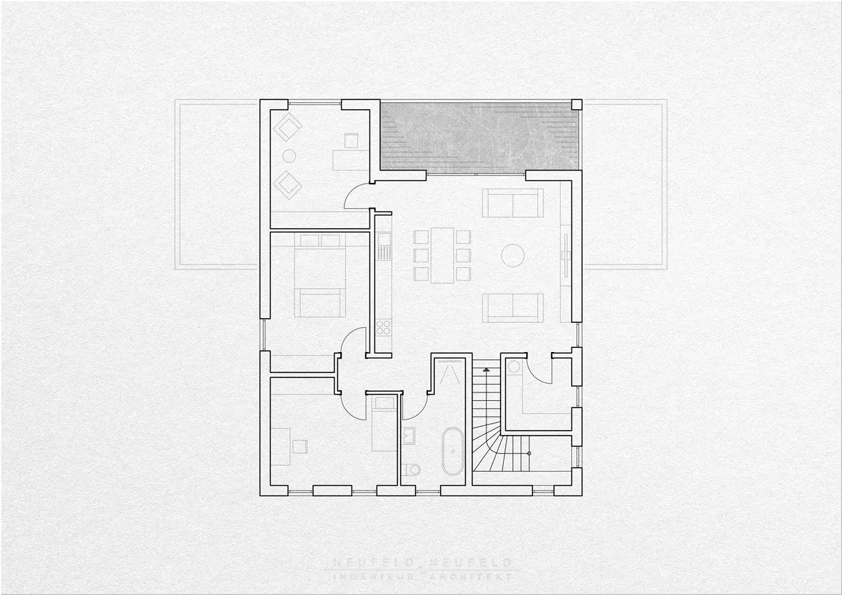 Grundriss Obergeschoss – Zweifamilienhaus FB21, Planung Neufeld & Neufeld