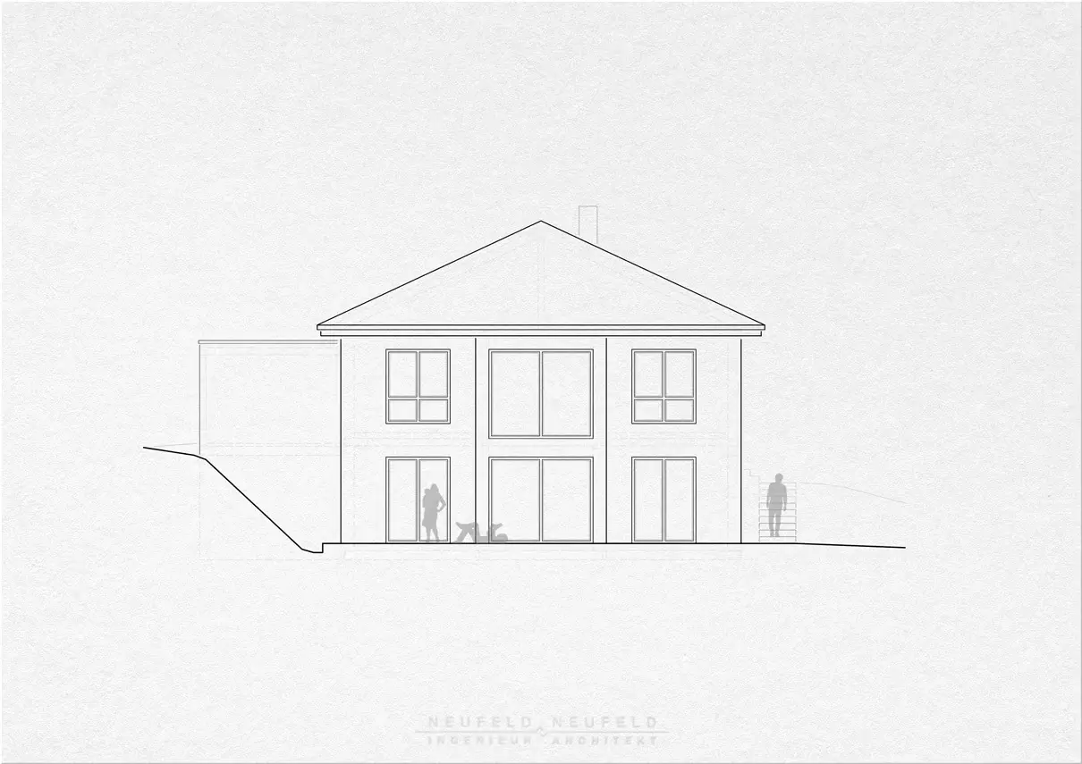 Ansicht zum Hang – Einfamilienhaus am Hang GL21, Planung Neufeld & Neufeld