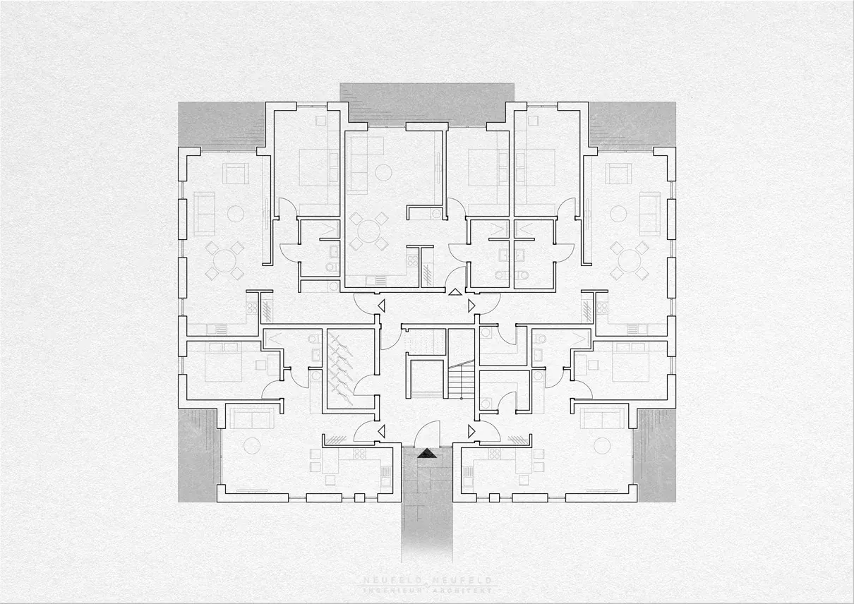 Grundriss Erdgeschoss – Mehrfamilienhaus LT23, Planung Neufeld & Neufeld