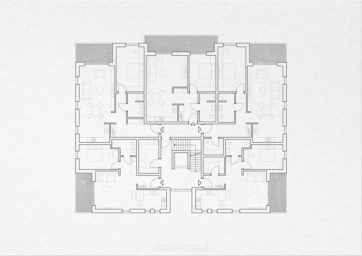 Grundriss Obergeschoss – Mehrfamilienhaus LT23, Planung Neufeld & Neufeld