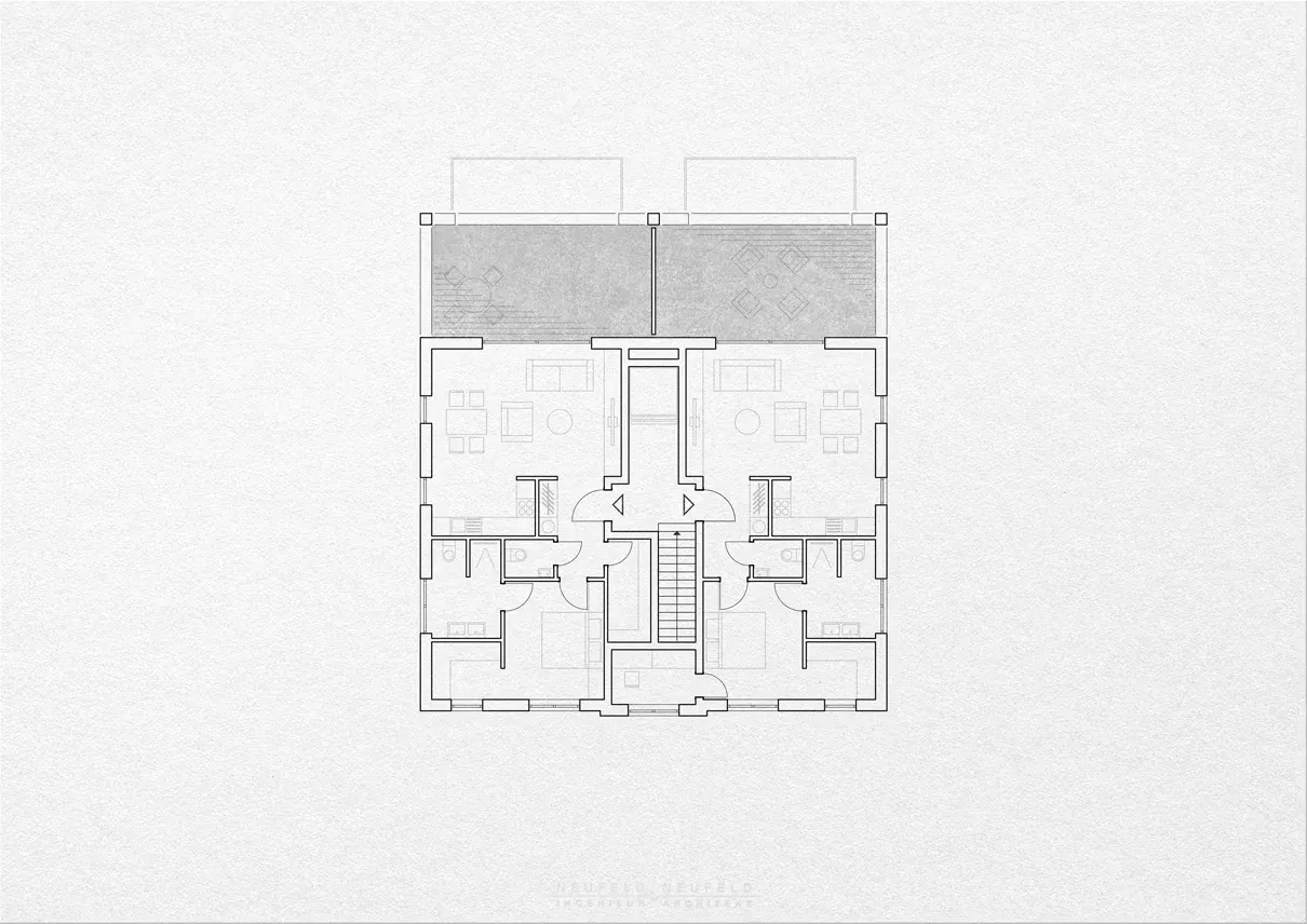 Grundriss Staffelgeschoss – Mehrfamilienhaus LX21, Planung Neufeld & Neufeld