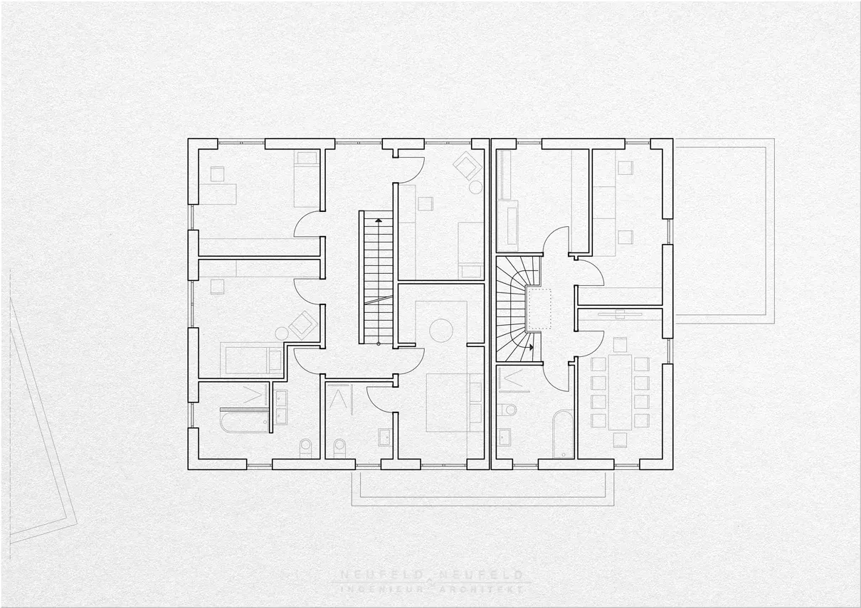 Grundriss Obergeschoss – Zweifamilienhaus NF22, Planung Neufeld & Neufeld